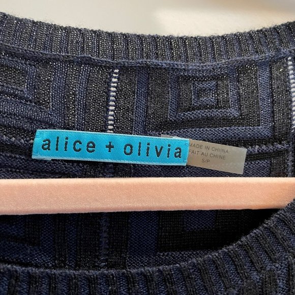 ALICE & OLIVIA Geometric Pattern Navy and Black Knit Dress - Picture 3 of 5